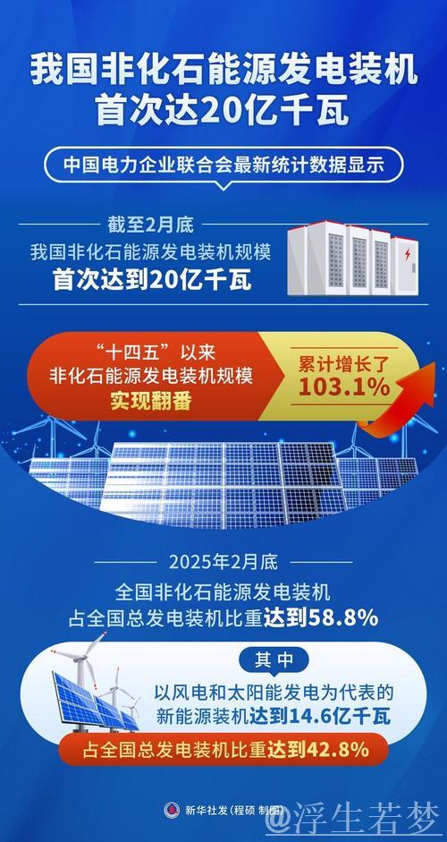 非化石能源发电装机容量首次突破20亿千瓦 非化石能源发电装机容量首次突破20亿千瓦